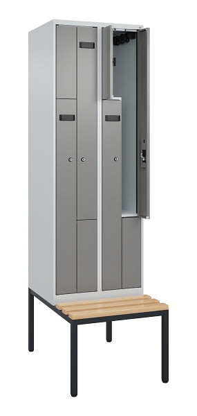 C+P Z-Spind Evolo PLUS, Bank, 4 Fächer, 2120x600x815mm, 7035/0004, Zylinderschloss, Sitzfläche Buche-Hartholz, Sitzbank, 0490537-204 S10040
