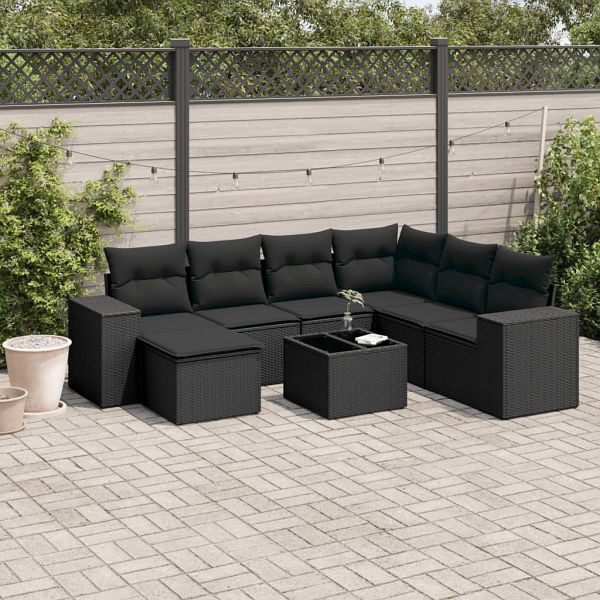 vidaXL 8-teilig Garten-Sofagarnitur mit Kissen Schwarz Poly Rattan, 3255242