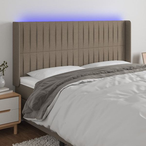 vidaXL LED Kopfteil Taupe 183x16x118/128 cm Stoff, 3124304