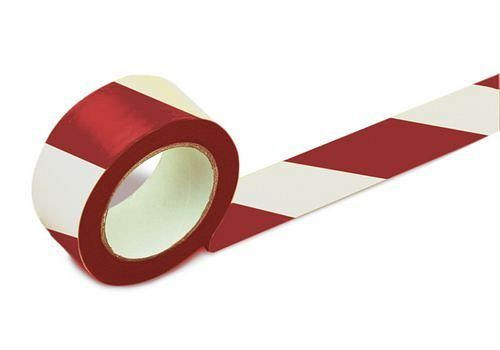 DENIOS Bodenmarkierband, 50 mm breit, rot / weiß, VE: 2 Rollen, 157695