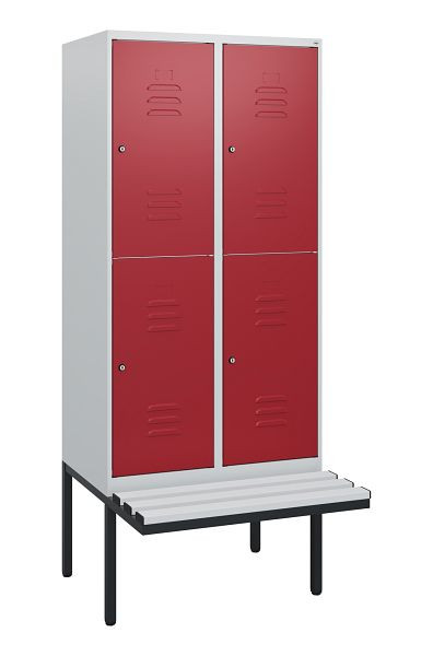 C+P Doppelstöckiger Spind Classic PLUS, 2 Abteile, 1950x800x815mm, 7035/3003, Zylinderschlösser, schwebende Sitzfläche, 0803405-22 S10076