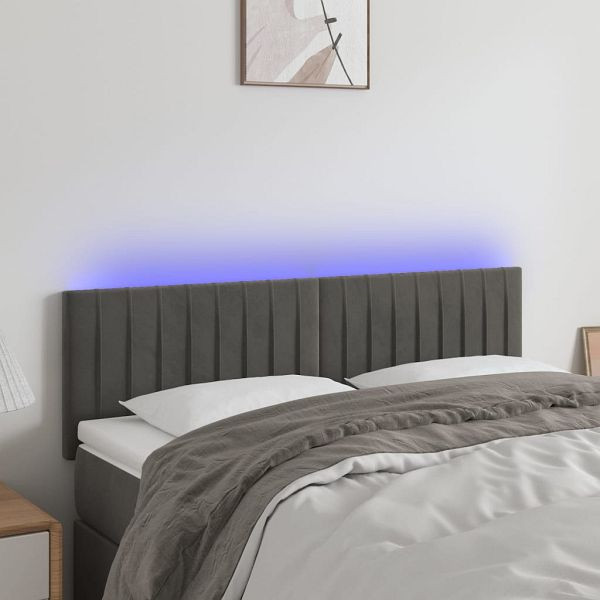 vidaXL LED Kopfteil Dunkelgrau 144x5x78/88 cm Samt, 3121899