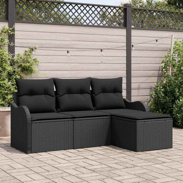 vidaXL Garten-Sofa-Set mit Kissen, 4er Set, Schwarz Poly Rattan, 3345653