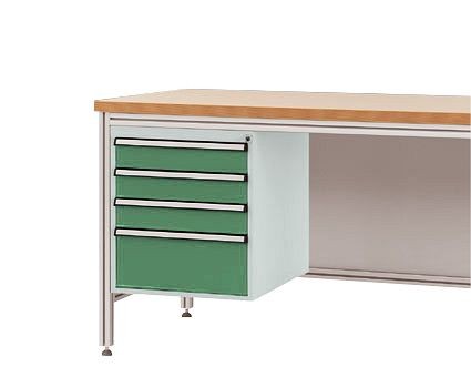 Manuflex Gehäuse-Unterbau für ALU-Arbeitstische, Nutzhöhe 500 mm mit 4 Schubfächern, für Tischtiefe 800 mm, Resedagrün, ZB4822.6011