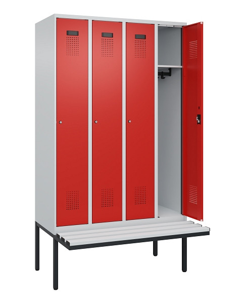 C+P Spind Evolo PLUS, 4 Abteile, 2120x1200x815mm, 7035/3020, Haken 3, Zylinderschloss, Material Sitzfläche Kunststoff, 0490407-40 S10086