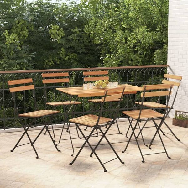 vidaXL 7-teilig Bistro-Set Klappbar Massivholz Akazie und Stahl, 3152099