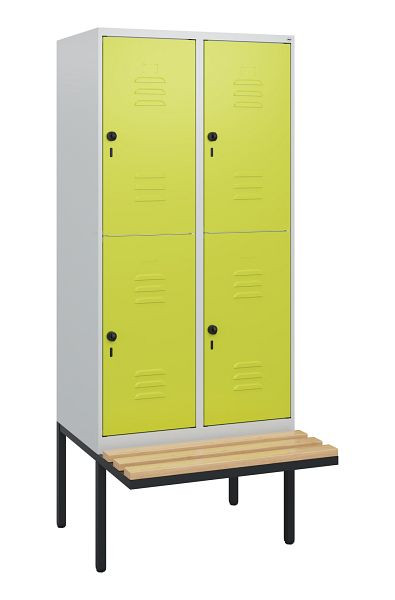 C+P Doppelstöckiger Spind Classic PLUS, 2 Abteile, 1950x800x815mm, 7035/0024, Drehriegel, Sitzleisten aus Buche, schwebende Sitzfläche, 0803405-22 S10010