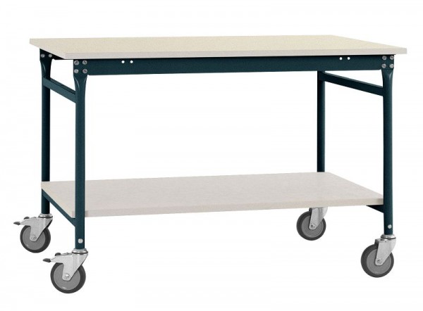 Manuflex Komplett-Beistelltisch BASIS mobil mit Kunststoff-Platte + Zwischenboden, BxTxH: 1250 x 600 x 850 mm, Anthrazit, BB5327.7016