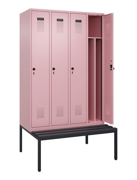 C+P Spind Evolo PLUS, 4 Abteile, 2120x1200x815mm, 3015/3015, Haken 4, Drehriegel, Sitzfläche Kunststoff, Sitzbank, 0490507-40F S10078