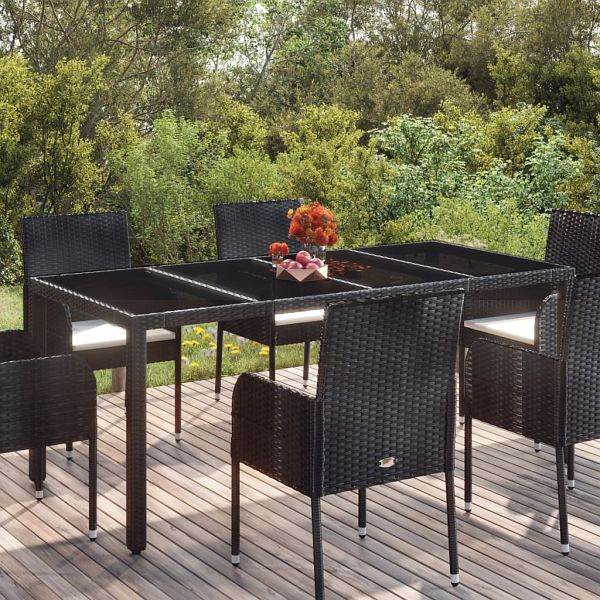 vidaXL Gartentisch mit Glasplatte Schwarz 190x90x75 cm Poly Rattan, 319903