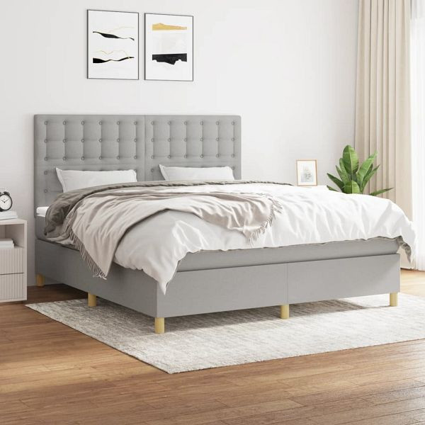 vidaXL Boxspringbett mit Matratze Hellgrau 180x200 cm Stoff, 3142673