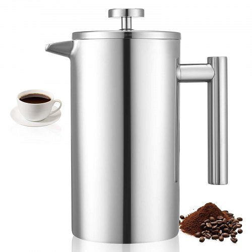 VEVOR French Press 1L Edelstahl, doppelwandig isolierter Kaffeebereiter mit Filter, Silber für Camping & Küche, BXGKFYHBXGYSZP2FL001V0