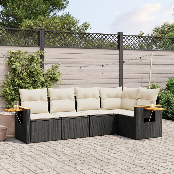 vidaXL 5-teilig Garten-Sofagarnitur mit Kissen Schwarz Poly Rattan, 3226784
