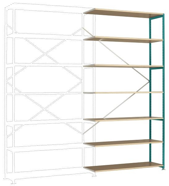 Manuflex Großfach-Steckregal Anbauregal mit 7 Holzverbundböden, HxBxT = 3000 x 1500 x 400 mm, wasserblau, RP1741.5021