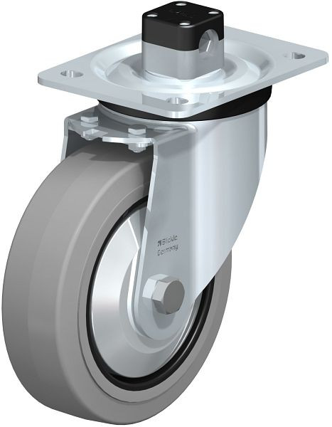 Blickle L-POEV 160XR-CS11-SG-FA Stahlblech-Lenkrolle, mittelschwere Ausführung, mit Anschraubplatte & Zentralfeststeller, Elastik-Vollgummi, Grau, 850624