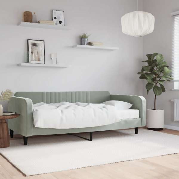 vidaXL Tagesbett mit Matratze Hellgrau 100x200 cm Samt, 3197046