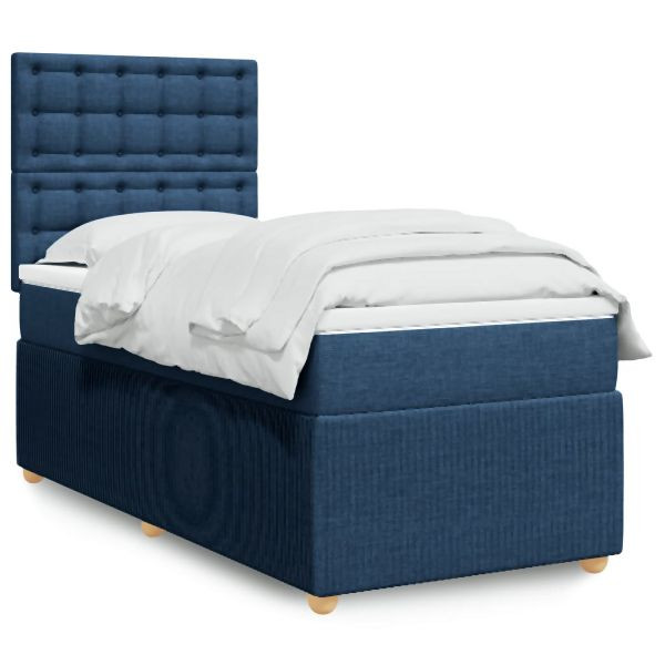 vidaXL Boxspringbett mit Matratze Blau 100x200 cm Stoff, 3294287