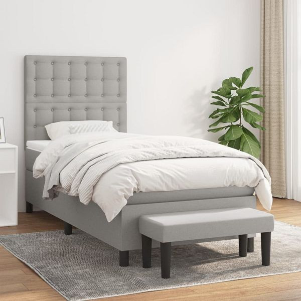vidaXL Boxspringbett mit Matratze Hellgrau 100x200 cm Stoff, 3136893