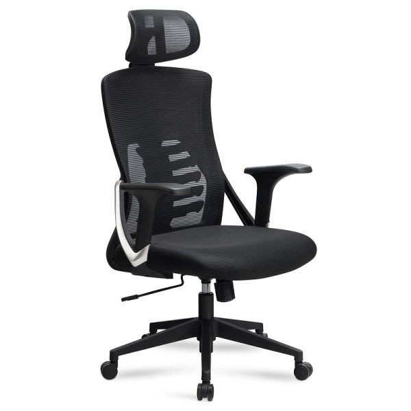 Amstyle Bürostuhl Schwarz Mesh-Bezug, bis 120 kg mit Kopfstütze, höhenverstellbar mit Lendenwirbelstütze, ergonomisch mit Wippfunktion, SPM1.447