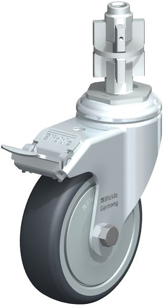 Blickle LKRA-TPA 101K-11-FI-FK-E15 Apparate-Lenkrolle mit Expander & Feststeller, Thermoplastisches Gummi-Elastomer, Grau, 673350