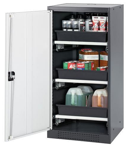 asecos Chemikalienschrank Systema-T CS-53L, Korpus anthrazit, Flügeltüren weiß, 3 Tablarauszüge, 208840