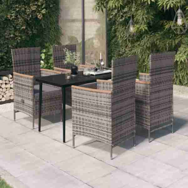 vidaXL 5-tlg. Garten-Essgruppe mit Kissen Grau, 3099451