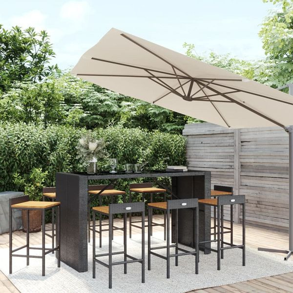 vidaXL 9-tlg. Gartenbar-Set Schwarz Poly Rattan & Massivholz Akazie, 3187688