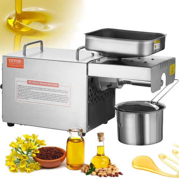VEVOR Elektrische Ölpresse, 700 W Edelstahl, 140 °C Konstante Temperatur, Heißpress-Ölpresse, DDZYJ750W15KOVC5KV2