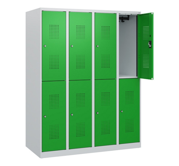 C+P Doppelstöckiger Spind Evolo PLUS, 8 Fächer, 1530x1200x500mm, 7035/6037, Zylinderschloss, 0493005-40 S10038