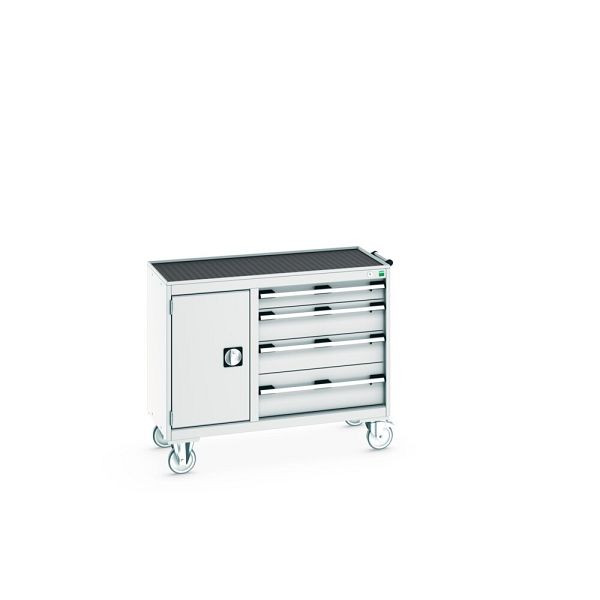 bott cubio Montagewagen 40/60 mit Abrollrand, Türe, Ablage, 4 Schubladen, BxTxH: 1050x525x885mm, Lichtgrau, 41006012.16V