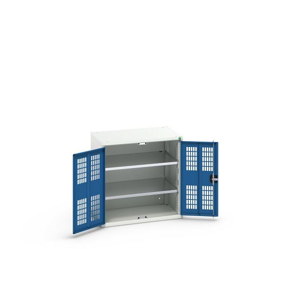 bott verso Flügeltürschrank mit Belüftung, mit 2 Fachböden, BxTxH: 800 x 550 x 800 mm, Lichtgrau / Enzianblau, 16926740.11
