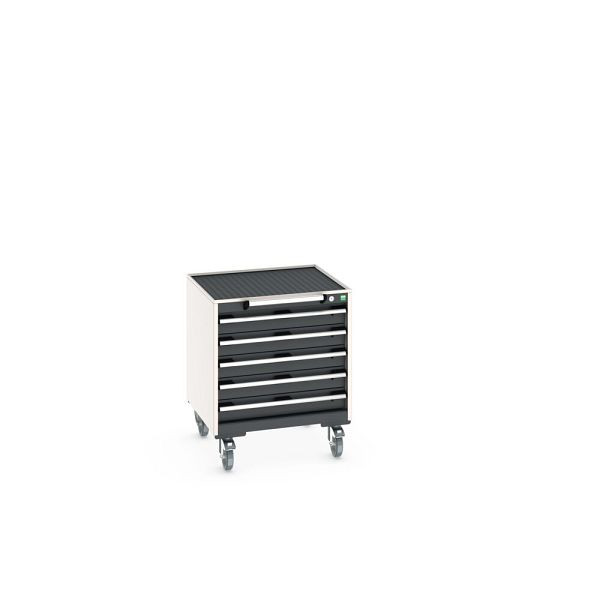 bott cubio Schubladenschrank mobil bestückt, mit 5 Schubladen, BxTxH: 650x650x785mm, RAL 7035/7016, Anthrazitgrau, 40402027.19V