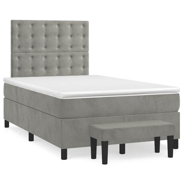 vidaXL Boxspringbett mit Matratze Hellgrau 120x190 cm Samt, 3270493