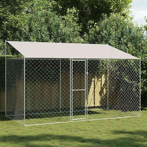 vidaXL Hundekäfig Silber 400 x 200 x 256 cm Verzinkter Stahl, 3368301