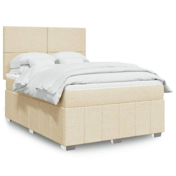 vidaXL Boxspringbett mit Matratze Creme 140x190 cm Stoff, 3293961