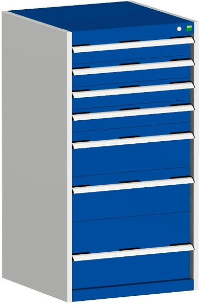 bott cubio Schubladenschrank bestückt mit 7 Schubladen BxTxH: 650 x 650 x 1200 mm, RAL 7035/5010, 40019069.11V