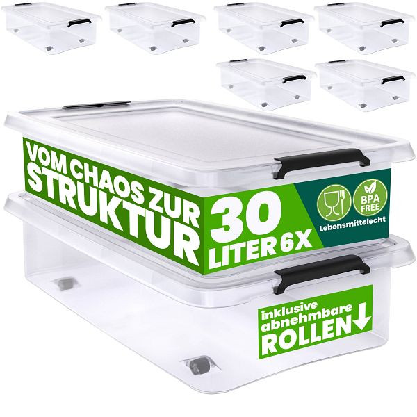 DEUBA Aufbewahrungsbox, VE: 6er-Set Transparent 60x40x17cm 30L stapelbar, 995252