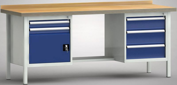KLW Standard-Werkbank - 2000 x 700 x 840 mm L x T x H, links 2x75EA/Türe 350 mm, rechts 150EA/2x175EA, WS202N-2000M40-E2070