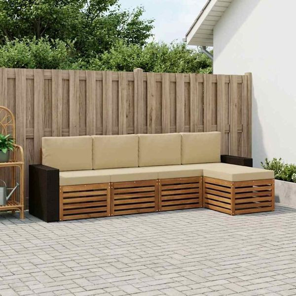 vidaXL Outdoor-Sofagarnitur mit Kissen 5-teilig Natur und Beige, 3384244