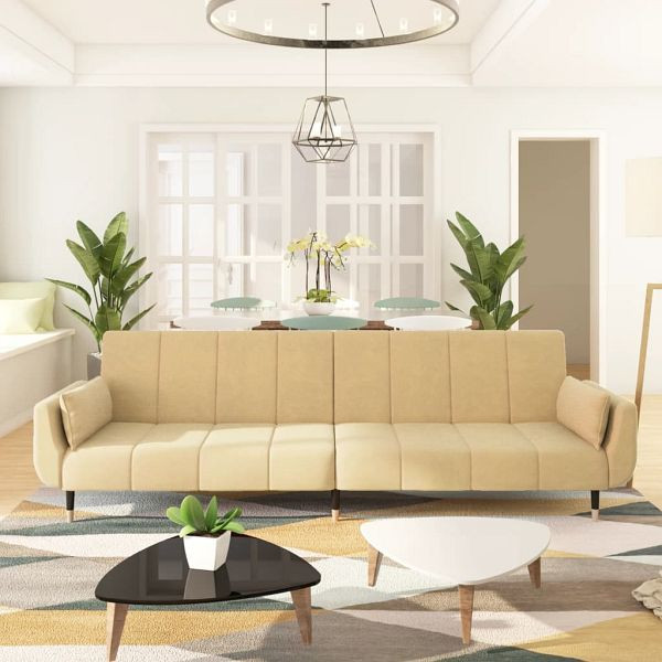 vidaXL Schlafsofa 2-Sitzer mit 2 Kissen Creme Samt, 337591
