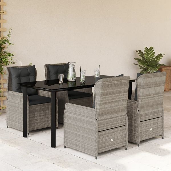 vidaXL 5-teilig Garten-Essgruppe mit Kissen Hellgrau Poly Rattan, 3262906