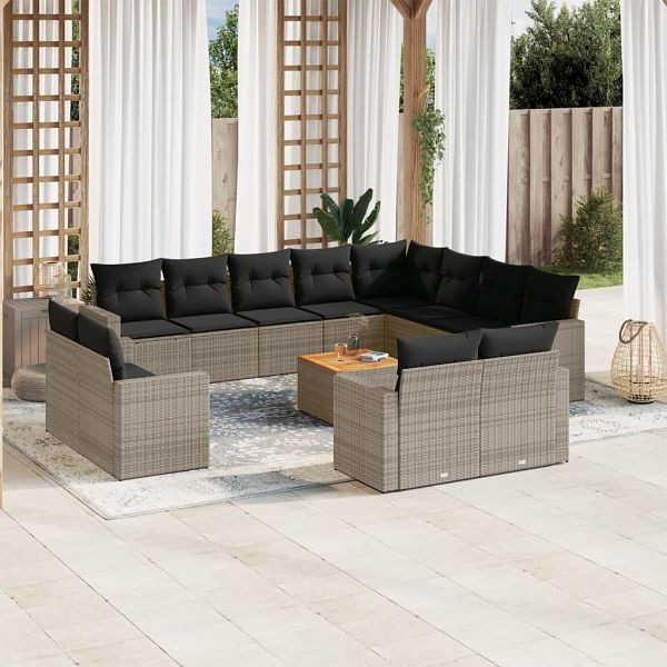 vidaXL 13-teilig Garten-Sofagarnitur mit Kissen Grau Poly Rattan, 3224394