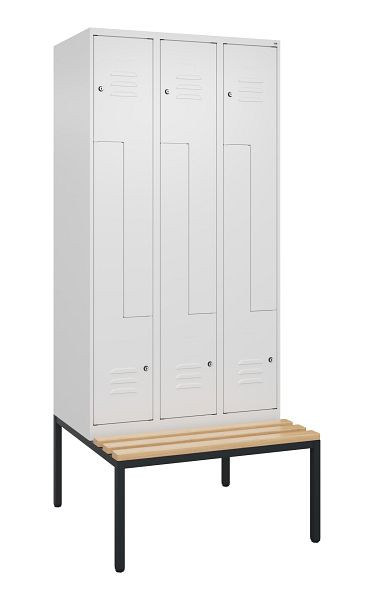 C+P Z-Spind Classic PLUS, mit untergebauter Sitzbank, 6 Abteile, 2120x900x815mm, 9016/9016, Zylinderschlösser, Buche-Sitzleisten, 0800537-306 S10029