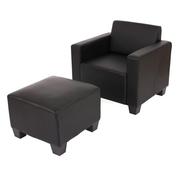 Mendler Modular Sessel Loungesessel mit Ottomane Lyon, Kunstleder, schwarz, 21705+21702