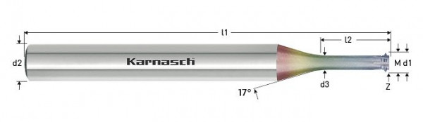 Karnasch VHM-Gewindewirbler LogTop poliert HSC M 1,70 / M 1,8 / Steigung 0.35 / 2,1xD NHC-7000 Innengewinde, 231760017