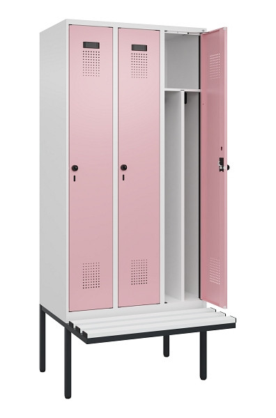 C+P Spind Evolo PLUS, 3 Abteile, 2120x900x815mm, 9016/3015, Haken 4, Drehriegel, Material Sitzfläche Kunststoff, 0490407-30F S10072