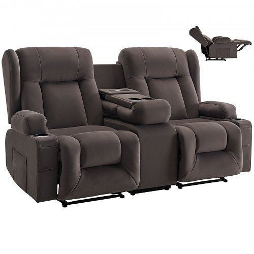 VEVOR Loveseat Relaxsessel, elektrische Liegecouch mit Wärme- & Massagefunktion, USB-Anschlüsse, Getränkehalter, Braun, DDBYSRSFDDKDAD7LT001V2