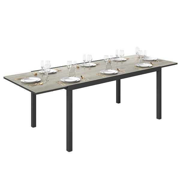 Outsunny Ausziehbarer Esstisch für 6-8 Personen, verstellbar, Aluminium, Stahl, Kunststoff, Holzoptik, Grau, 84G-605V00GY