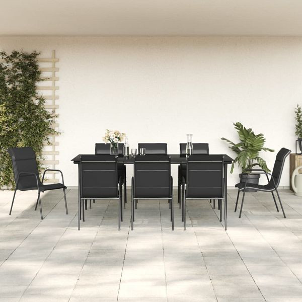 vidaXL 9-teilig Garten-Essgruppe Schwarz Stahl und Textilene, 3200709