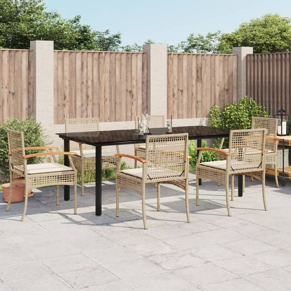 vidaXL 7-tlg. Garten-Essgruppe mit Kissen Beige Poly Rattan, 3213636